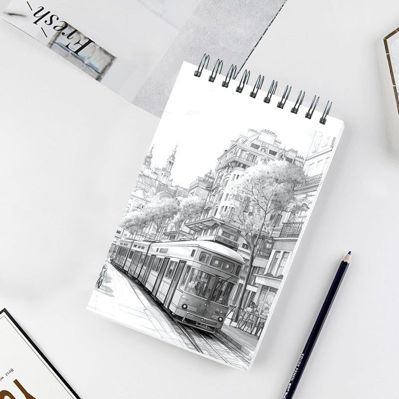 Crehatos 5.5" x 8.5" Small Sketch Book, Top Spiral Bound Sketch Pad, 100 Sheets Each 68lb/100gsm Drawing Paper, 2 Pack - Image 2
